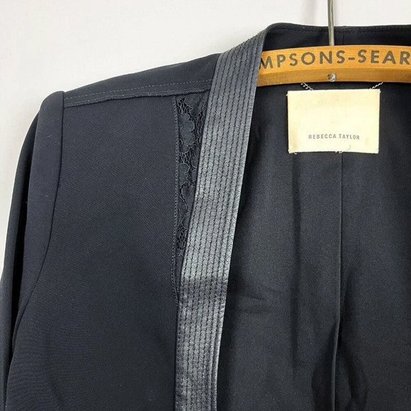 Rebecca Taylor  Womens Small Faux Leather Trim Cropped Peplum Blazer Black - Picture 4 of 7
